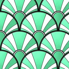 Green Metallic and White Art Deco Fan