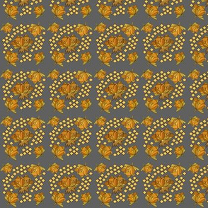 Abstract Flowers-Gold on Grey