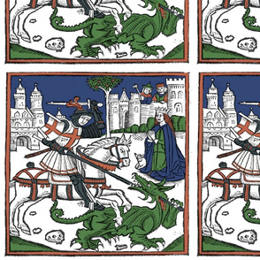 St George and the Dragon colored woodcut