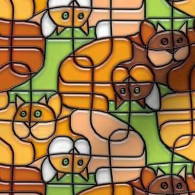 Stained Glass Cats in a Tangle