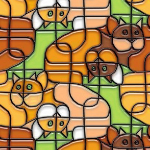 Stained Glass Cats in a Tangle