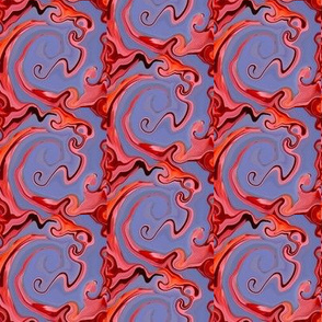 Digital Dabbling Swirly Trellis in Russet Coral on Pastel Blue