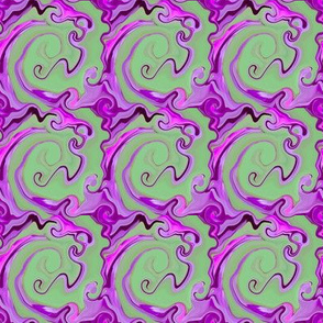 Digital Dabbling Swirly Grid in Lavender on Green