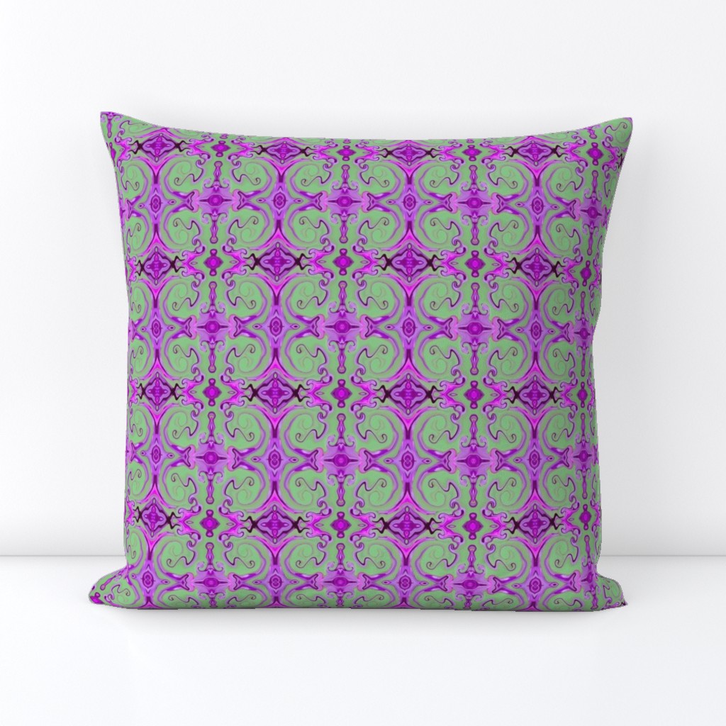 Digital Dabbling  Baroque Motif in Lavender on Green