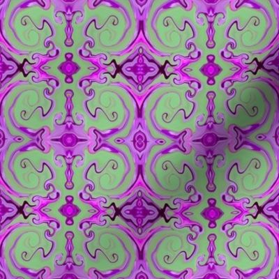 Digital Dabbling  Baroque Motif in Lavender on Green