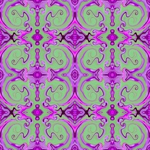 Digital Dabbling  Baroque Motif in Lavender on Green
