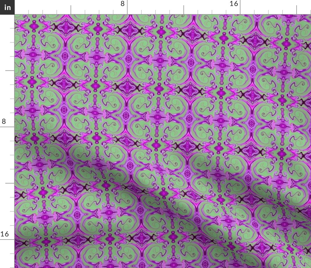 Digital Dabbling  Baroque Motif in Lavender on Green