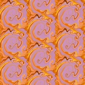 Digital Dabbling Swirly Trellis in Golden Yellow on Lavender 