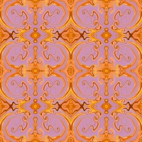 Digital Dabbling Baroque Motif in Golden Yellow on Lavender