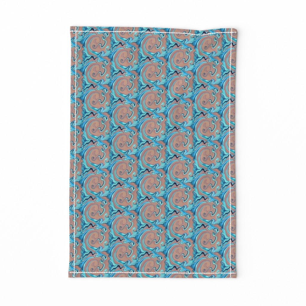 Digital Dabbling Swirly Trellis in Aqua on Taupe with hints of lavender