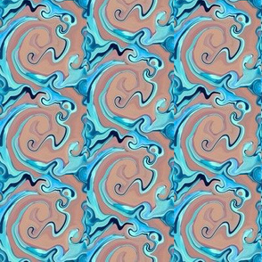 Digital Dabbling Swirly Trellis in Aqua on Taupe with hints of lavender