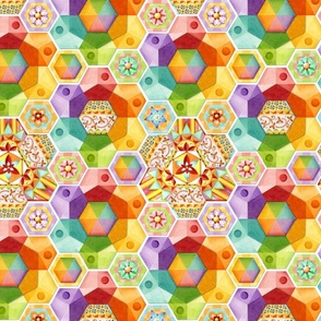 Rainbow Hexagons Patchwork (smaller scale