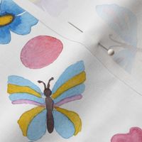 Watercolor  Multi-colored butterflies 