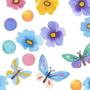 Watercolor  Multi-colored butterflies 