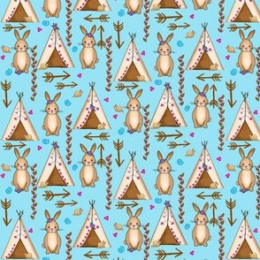 Wee little Woodlands / Boho Bunnies-on blue Small  