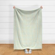 Olive green and seafoam green blue polka dots on white background.