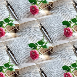 pen, book, rose and ring