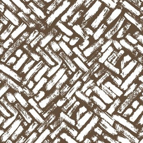 Brushstrokes Painterly Woven Weave Basket Chevron Pattern White and Brown - Taupe