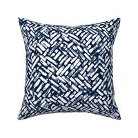 Brushstrokes Painterly Woven Weave Basket Chevron Pattern White and Royal Blue - Dark Blue