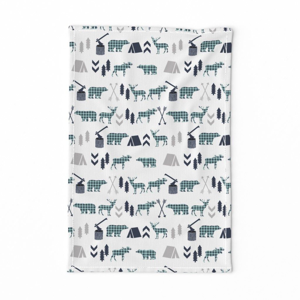 plaid animals navy mint and grey buffalo check boys room nursery fabric