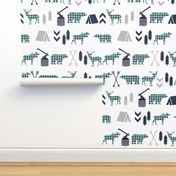 plaid animals navy mint and grey buffalo check boys room nursery fabric