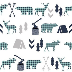 plaid animals navy mint and grey buffalo check boys room nursery fabric