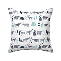 plaid animals navy mint and grey boys fabric