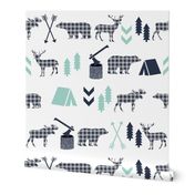 plaid animals navy mint and grey boys fabric