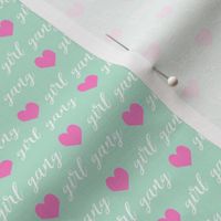 girl gang fabric hearts and text cute girls fabric mint tiny version