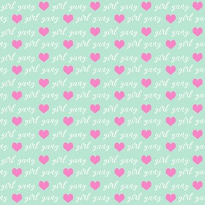 girl gang fabric hearts and text cute girls fabric mint tiny version