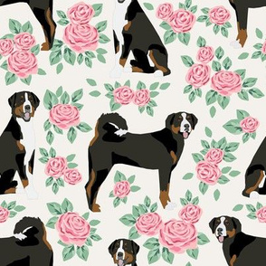 appenzeller sennehund - swiss mountain dog fabric roses floral dog design - off white - medium size