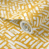 Brushstrokes Painterly Woven Weave Basket Chevron Pattern White and Yellow Gold