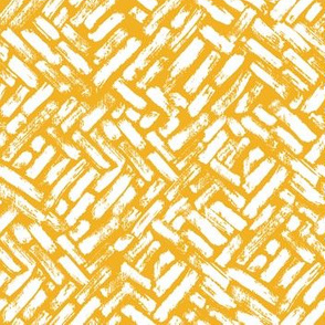 Brushstrokes Painterly Woven Weave Basket Chevron Pattern White and Yellow Gold