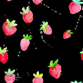 Watercolor Strawberries on Black