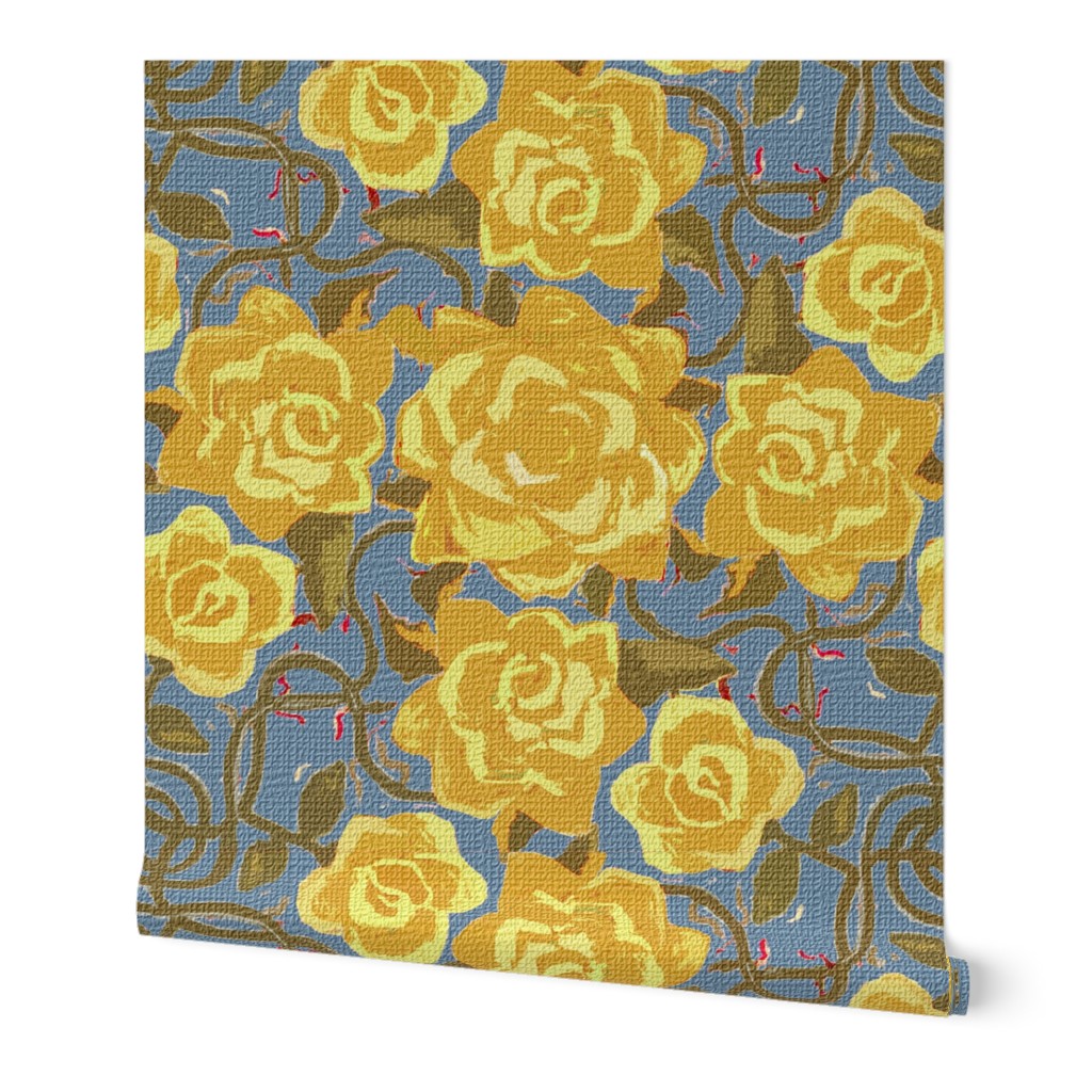 Twining Yellow Roses Textured