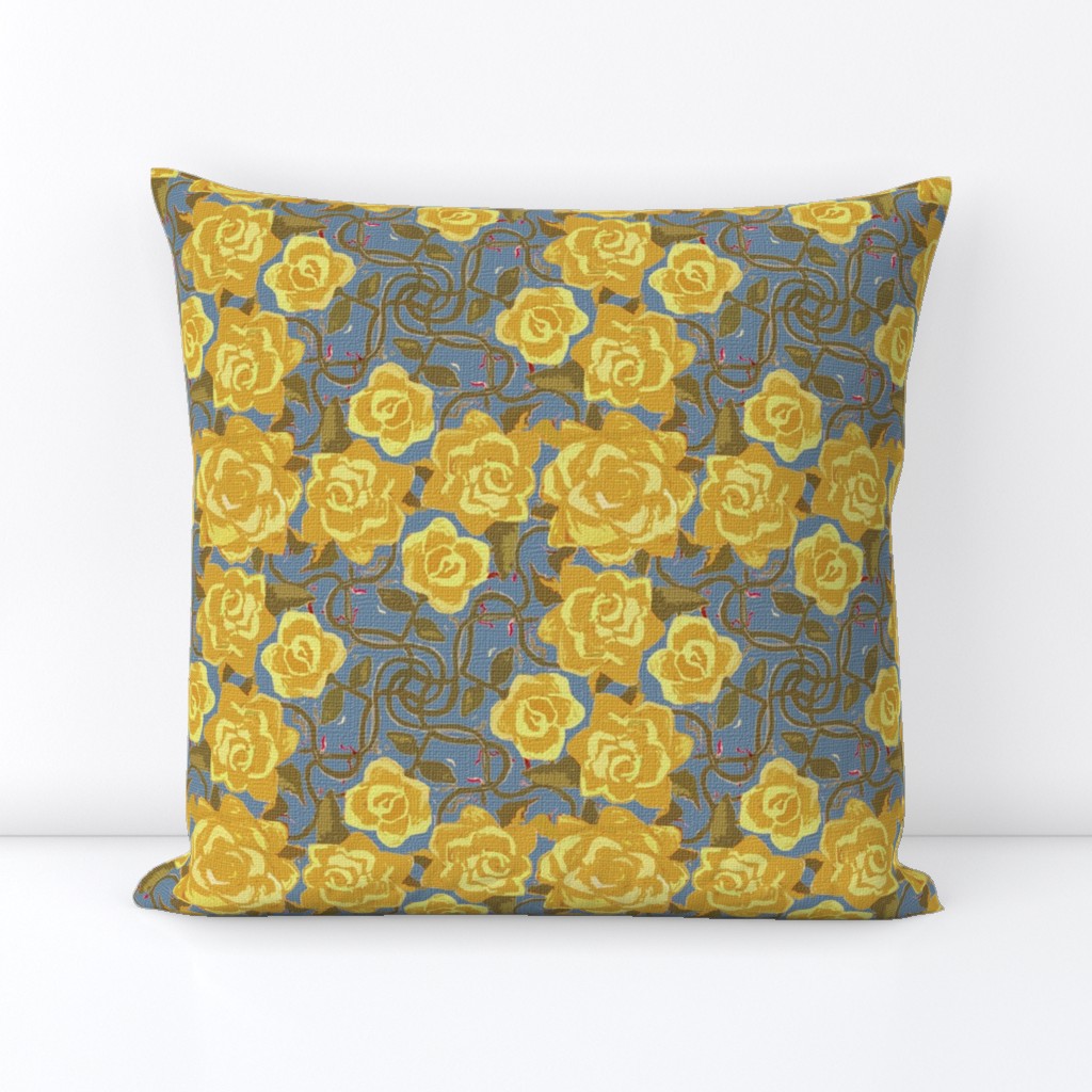 Twining Yellow Roses Textured