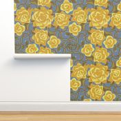 Twining Yellow Roses Textured