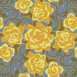 Twining Yellow Roses Textured