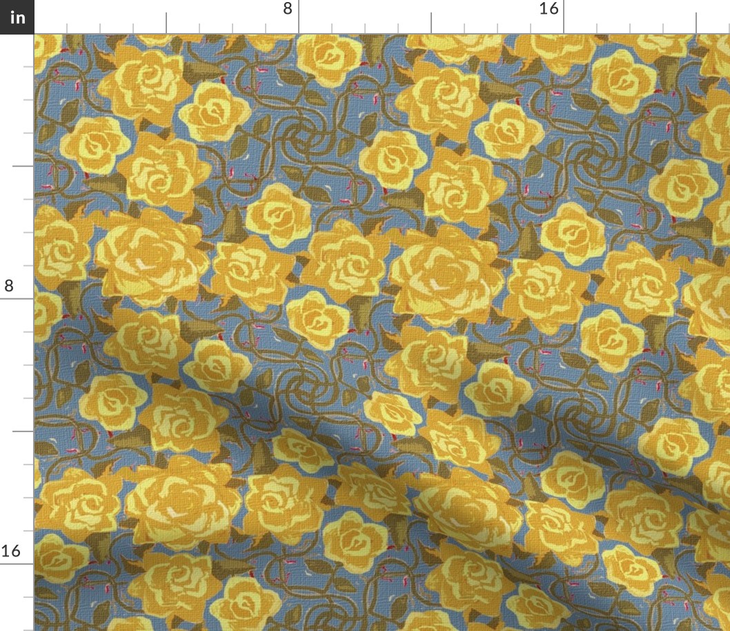 Twining Yellow Roses Textured