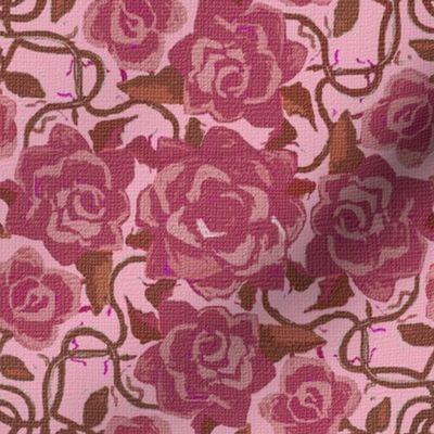 Twining Dark Pink Roses on Pink Textured