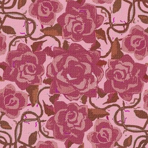 Twining Dark Pink Roses on Pink Textured