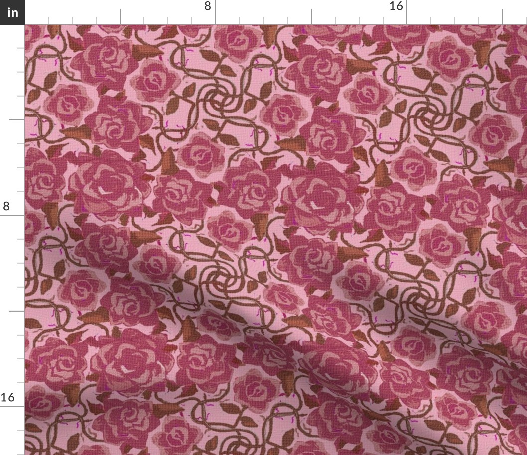 Twining Dark Pink Roses on Pink Textured