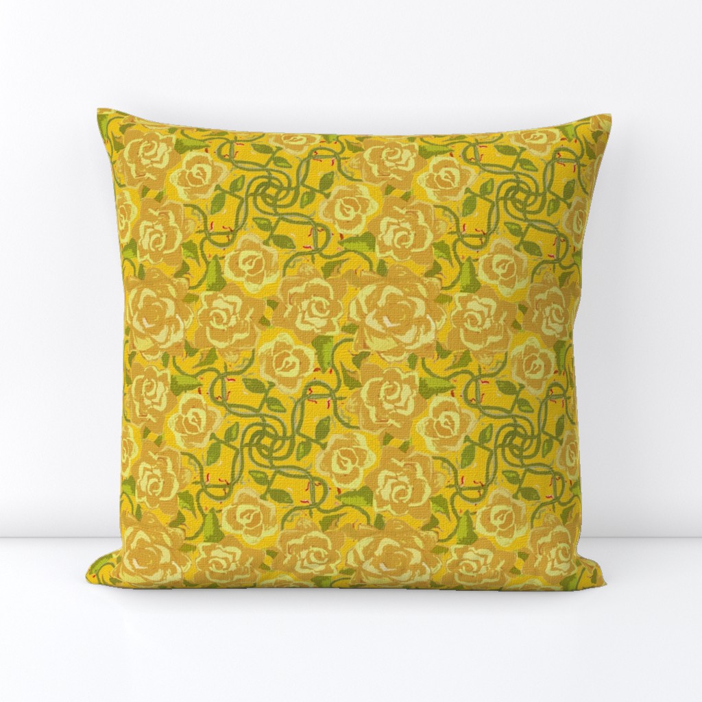 Twining Yellow Roses on Yellow Textured