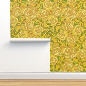 Twining Yellow Roses on Yellow Textured