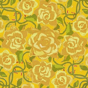 Twining Yellow Roses on Yellow Textured