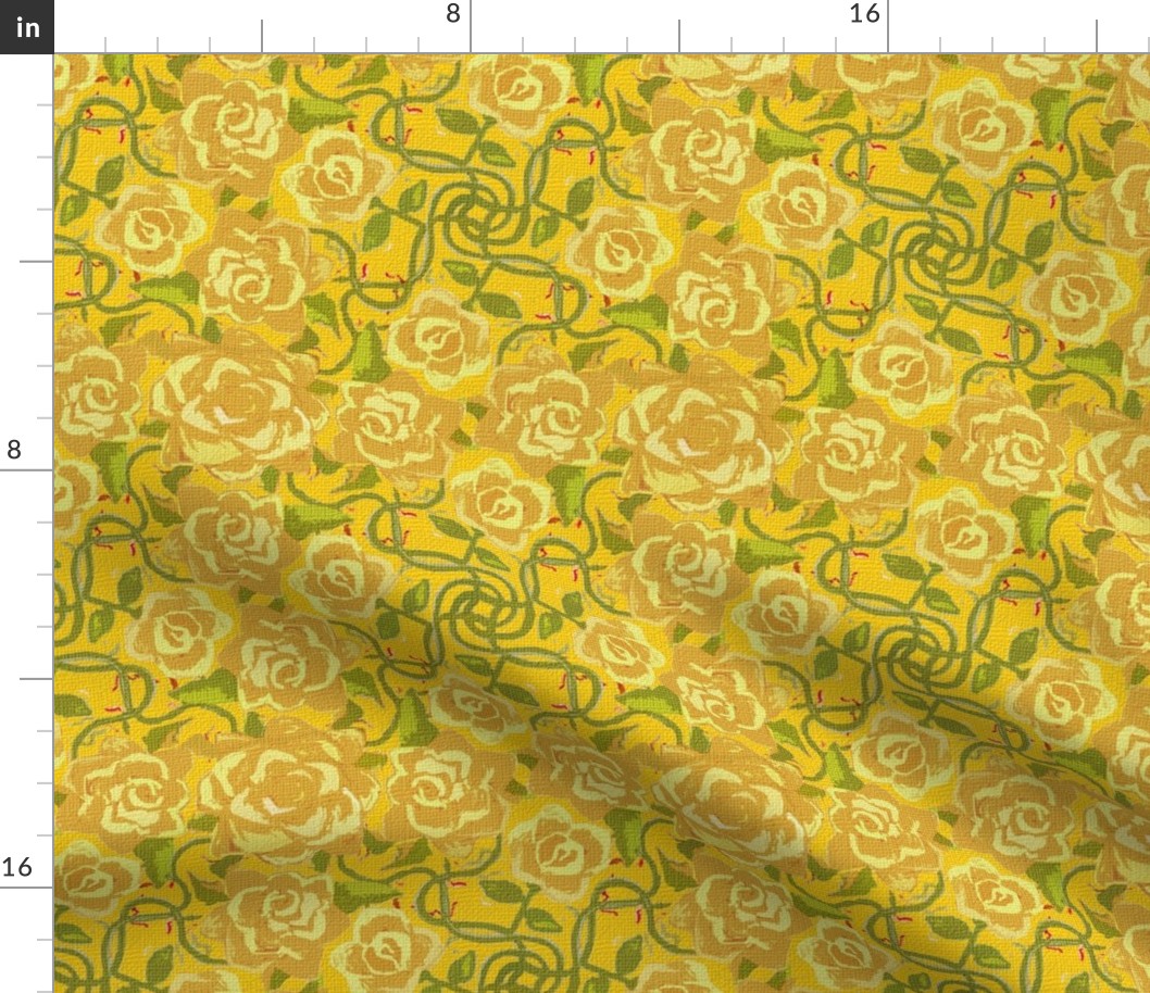 Twining Yellow Roses on Yellow Textured