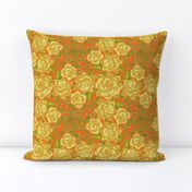 Twining Yellow Roses on Orange Textured