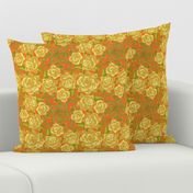 Twining Yellow Roses on Orange Textured