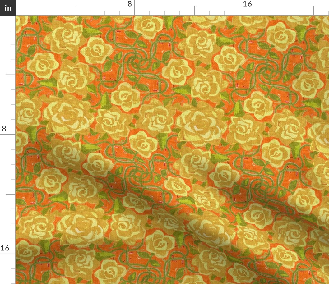 Twining Yellow Roses on Orange Textured