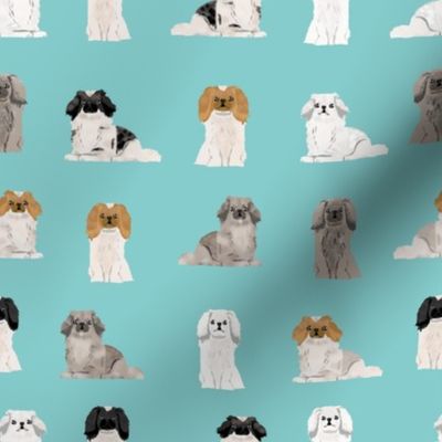 pekingese fabric - dogs pet dog design cute coat colors dog fabric - blue tint